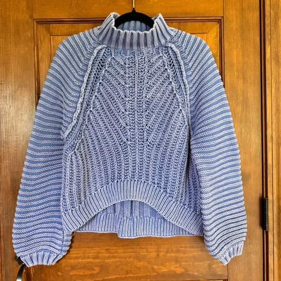 Free People Cozy Blue Cable Knit Sweater - Picture 1 of 4